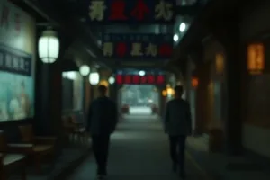 南方小镇落雪后的屋顶与暖色窗灯